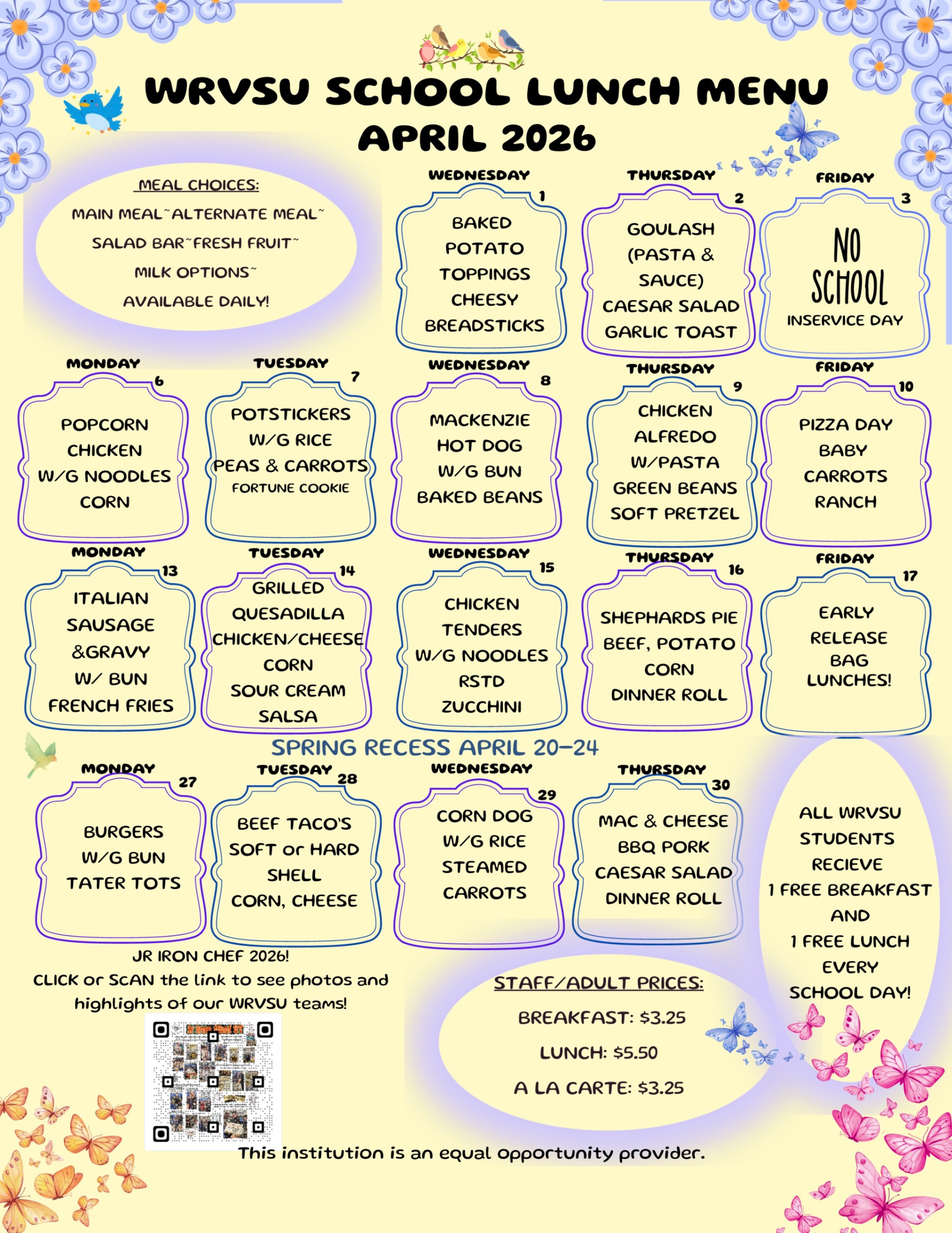 March lunch menu